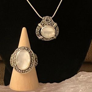 Mother of Pearl Vintage Sterling silver and marcasite matching set